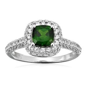 Sterling Silver Chrome Diopside & Zircon Ring Sz7
